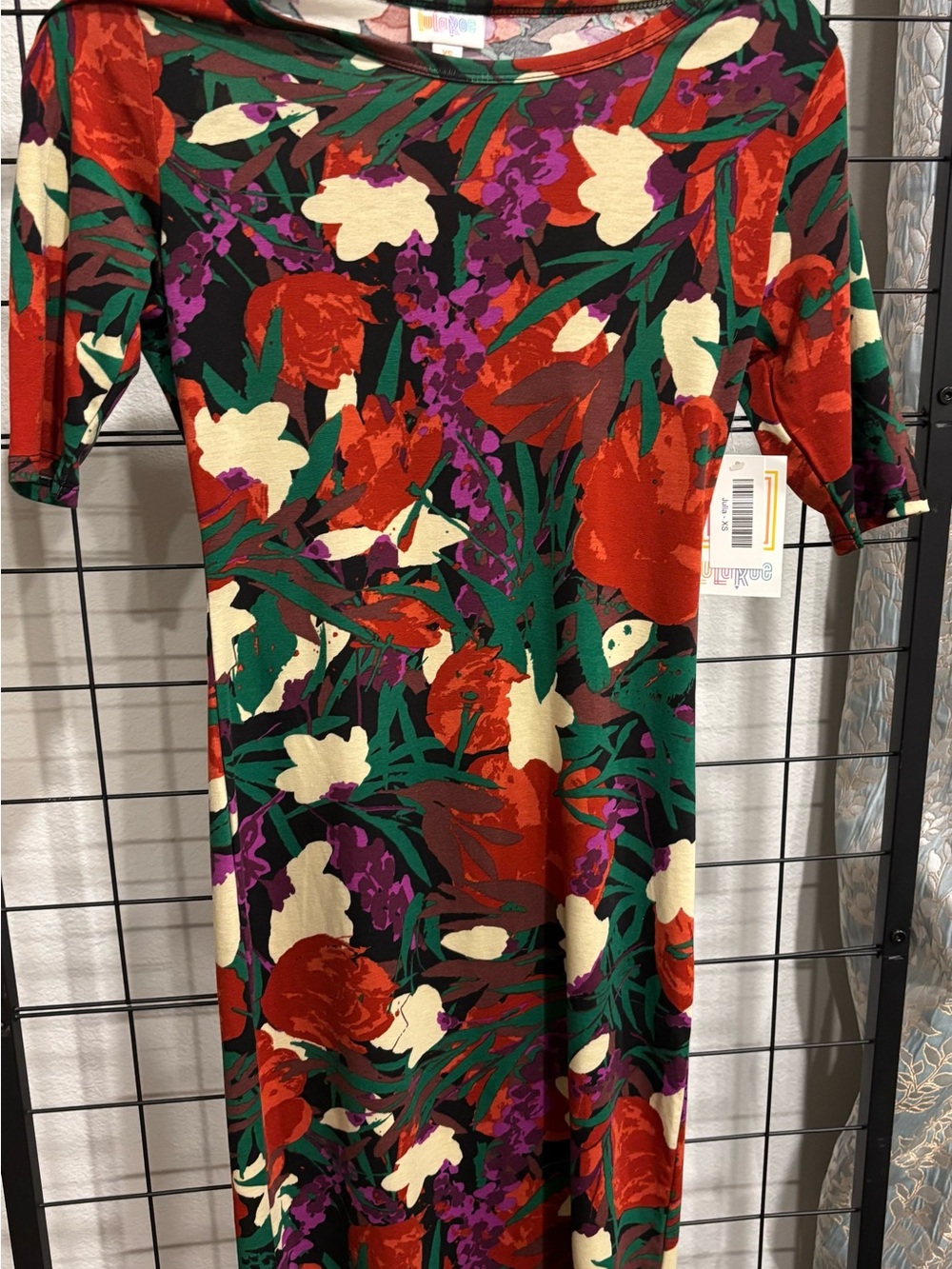 LuLaRoe Bold Floral Midi Dress in Red, Green & Cream